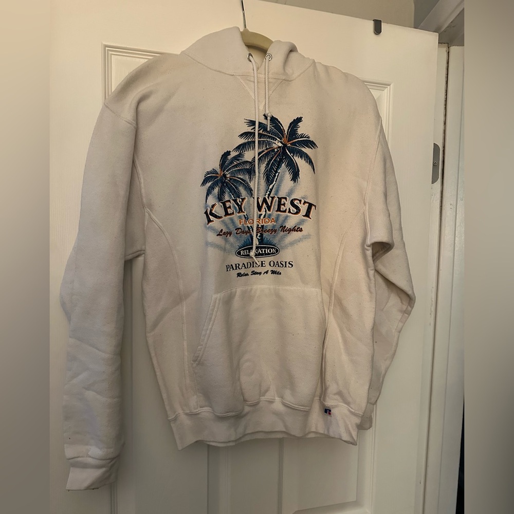 Russell Athletic White Key West Florida Hoodie Vintage Y2K Size M